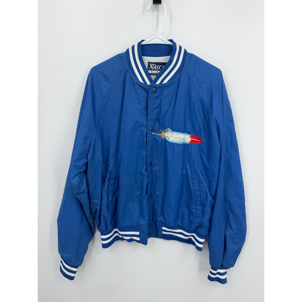 NASCO Vintage Varsity Bomber Jacket Mens XL Blue Embroidered Feather‎ USA Made